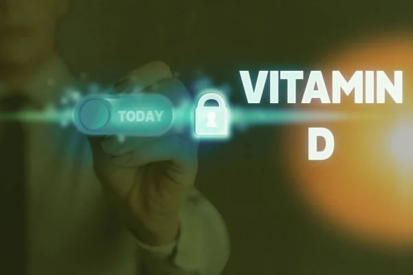Scrittura a mano di testo Vitamina D. Concetto che significa Nutriente responsabile di aumentare l'assorbimento intestinale . — Foto Stock