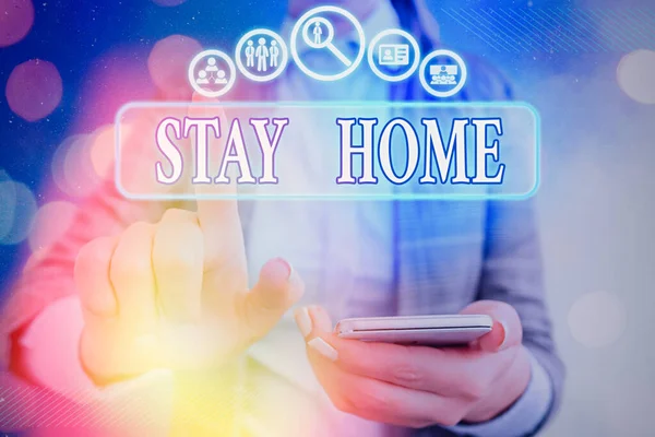 Word writing text Stay Home. Business-Konzept für nicht für eine Aktivität gehen und bleiben im Haus oder zu Hause. — Stockfoto