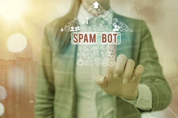 Nota di scrittura che mostra Spam Bot. Business photo in mostra programma autonomo su Internet che invia spam agli utenti . — Foto Stock