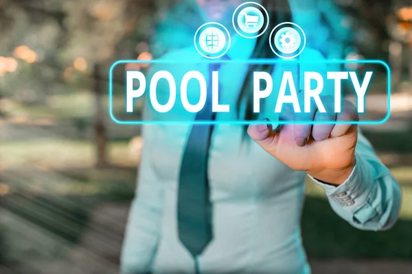 Conceptual hand writing showing Pool Party. Business photo showcasing celebration that includes activitites in a swimming pool. — Stock Photo, Image