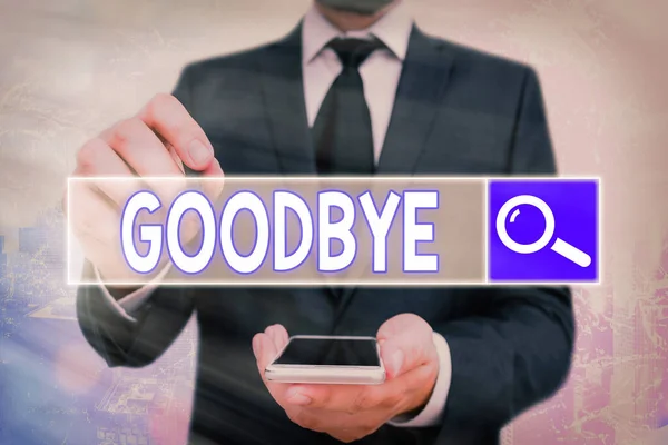 Kézírás szöveg Viszlát. Fogalom jelentése jó kívánságok kifejezésére, amikor elválnak vagy vége a beszélgetésnek. — Stock Fotó
