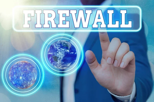 Signo de texto que muestra Firewall. Foto conceptual proteger la red o el sistema de acceso no autorizado con firewall Elementos de esta imagen proporcionados por la NASA . — Foto de Stock