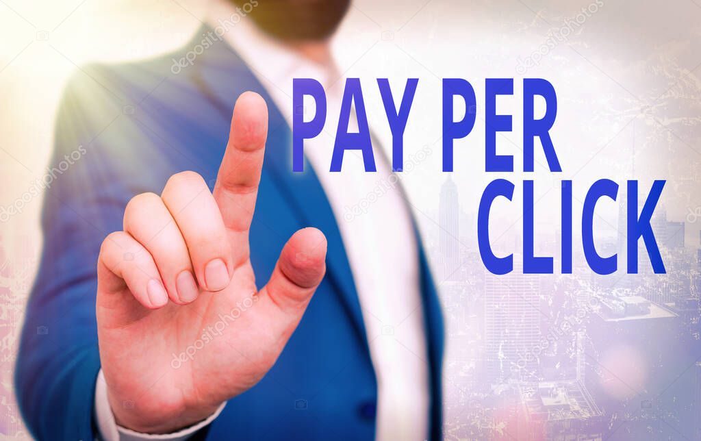 Text sign showing Pay Per Click. Conceptual photo internet marketing in which payment is based on clickthroughs.