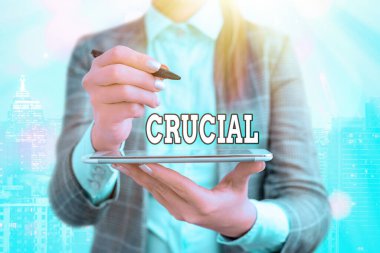 Text sign showing Crucial. Conceptual photo critical especially in the success or failure of something. clipart