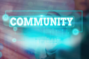 Cemaati gösteren metin işareti. Birlikte yaşayan ortak özelliklere sahip kavramsal fotoğraf grubu.