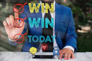 Kelime yazma metni kazandı. Her partinin bir şekilde yararlandığı bir durumu belirtmek veya ifade etmek için iş kavramı.