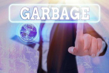 Çöp 'ü gösteren bir not yazıyorum. NASA tarafından döşenmiş bu görüntünün çöp elementlerini attığınız atık madde veya istenmeyen şeyleri gösteren iş fotoğrafı.