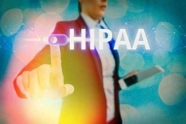 Scrittura concettuale a mano che mostra Hipaa. Business photo showcase Acronimo sta per Health Insurance Portability Accountability . — Foto Stock