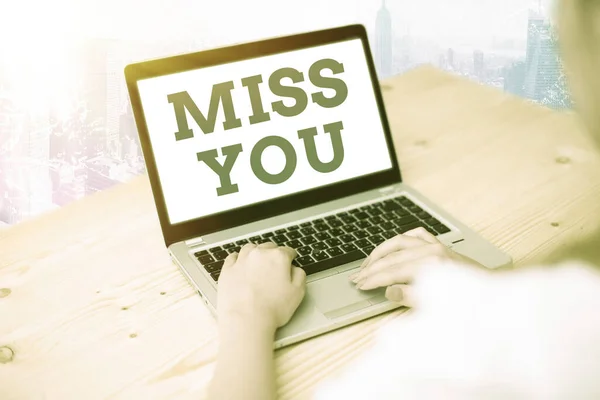 Word writing text Miss You. Business concept for Feeling sad because you are not here anymore loving message.