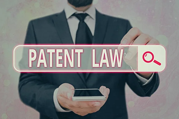 Handschriftlicher Text Patentrecht. Konzept Bedeutung beschäftigt sich mit einem Erfinder s ist das ausschließliche Recht, eigene Erfindung zu verwenden. — Stockfoto