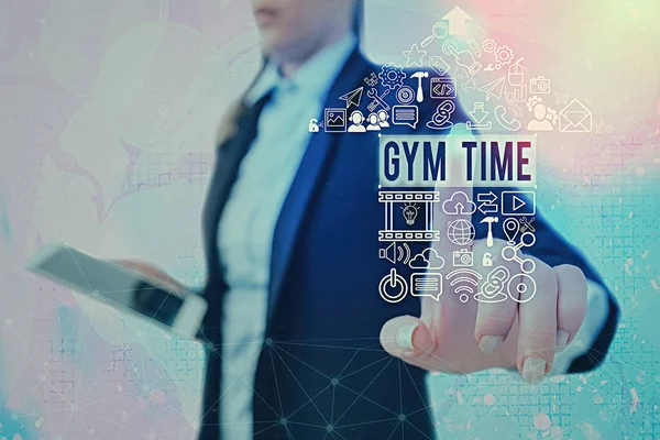 Konceptuální rukopis ukazující čas tělocvičny. Obchodní foto text motivace začít cvičit cvičení fitness. — Stock fotografie