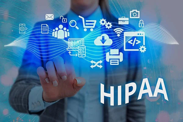 Word tekst intoetsen Hipaa. Businessconcept voor acroniem staat voor Health Insurance Portability verantwoording. — Stockfoto