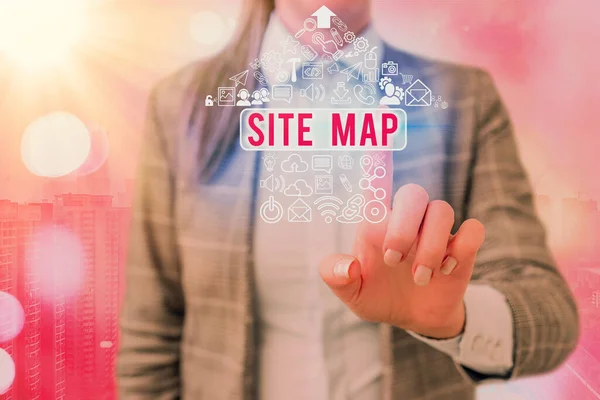 Γραπτό σημείωμα που δείχνει τον Site Map. Επαγγελματική φωτογραφία προβάλλοντας σχεδιαστεί για να βοηθήσει τόσο τους χρήστες και τις μηχανές αναζήτησης περιηγηθείτε στην ιστοσελίδα. — Φωτογραφία Αρχείου