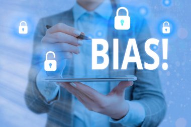 Kelime yazma metni Bias. Bir gösterici grubuna veya aleyhine eğilim veya önyargı için iş kavramı.