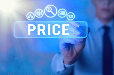 Price 'ı gösteren bir not yazıyorum. Bir şey için beklenen ya da istenen para miktarını gösteren iş fotoğrafı.