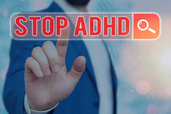 Sinal de texto mostrando Stop Adhd. Foto conceitual Pôr fim ao transtorno de saúde mental das crianças Hiperativo . — Fotografia de Stock