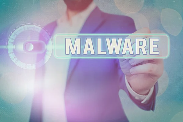 Word writing text Malware. Business concept for malicious software or file that is harmful to a computer user. — Stok fotoğraf