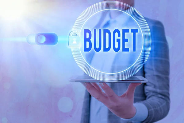 Texte indiquant Budget. Photo conceptuelle une estimation des recettes et des dépenses pour une période déterminée . — Photo