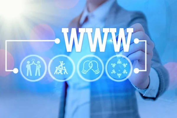 Skriva anteckning visar Www. Business foto skylta nätverk av online innehåll formaterat i Html och nås via Http. — Stockfoto