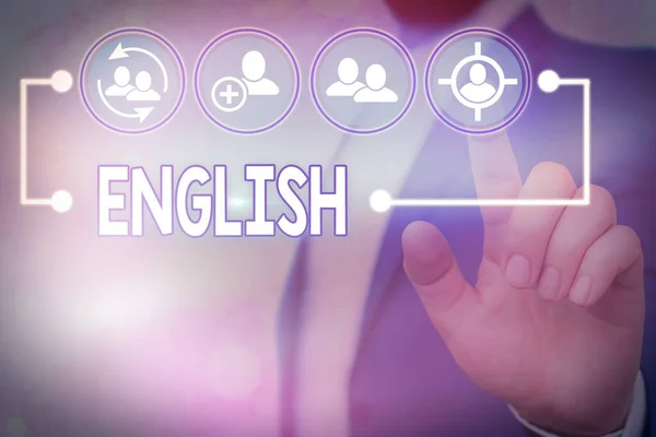Textzeichen, die Englisch zeigen. Konzeptfoto mit Bezug zu England zeigt Sprachkultur Britische Literaturklasse. — Stockfoto