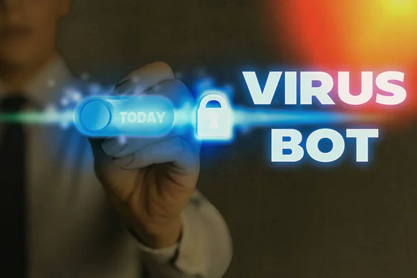 Escritura a mano de texto Virus Bot. Concepto que significa malware autopropagante malicioso diseñado para infectar a un host . — Foto de Stock