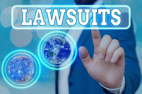 Text sign showing Lawsuits. Conceptual photo a claim or dispute brought to a law court for adjudication Elements of this image furnished by NASA. — Stock Photo, Image