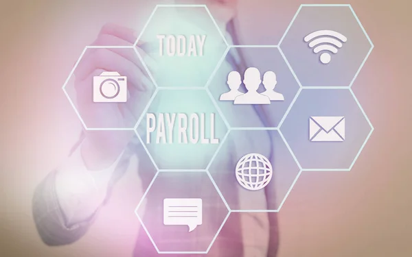 Conceptuele hand schrijven Payroll tonen. Zakelijke foto presentatie totale hoeveelheid geld bedrijf betaalt aan de werknemers salarisbetaling. — Stockfoto