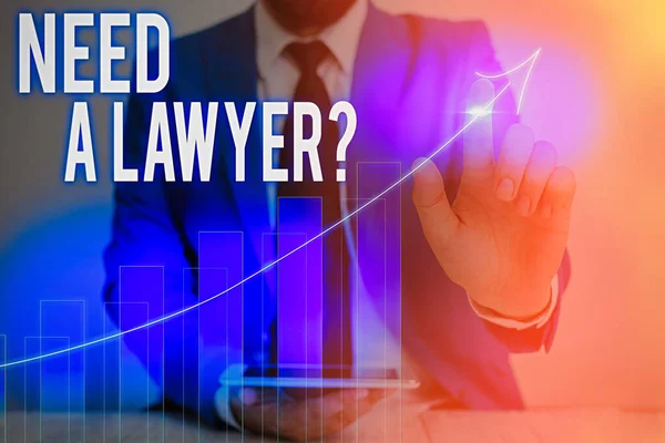 Ordskrivning text Behöver en advokat fråga. Affärsidé för att fråga någon som behöver en juridisk fråga och tvister. — Stockfoto