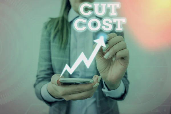 Ecriture conceptuelle montrant Cut Cost. Photo d'entreprise présentant les mesures mises en œuvre pour réduire les dépenses et améliorer les bénéfices . — Photo