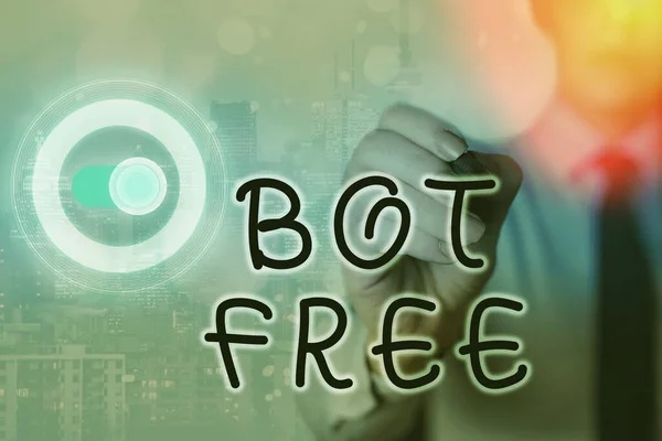 Nota di scrittura che mostra Bot Free. Foto aziendale in mostra un programma per computer che funziona automaticamente robot Internet . — Foto Stock