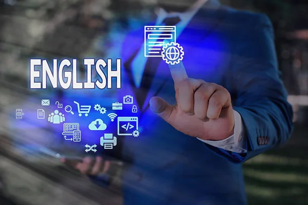 Word writing text English. Business concept for Related to England showing language culture British Literature class. — Stock Photo, Image