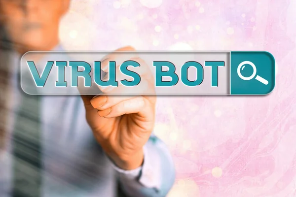 Virus Bot 이라고 쓰여 있다. 숙주를 감염시키기 위해 고 의적으로 조장하는 악성 소프트웨어에 대한 사업 개념. — 스톡 사진