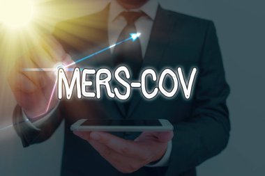 Mers Cov 'u gösteren kavramsal el yazısı. Suudi Arabistan 'ı ilk bildiren iş fotoğrafı metni virüslü solunum hastalığı.