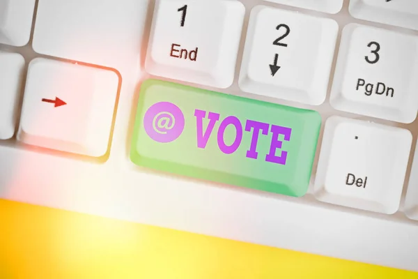 Conceptual hand writing showing Vote. Business photo showcasing Act of expressing a formal indication of choice Majority wins. — Stock Photo, Image