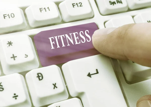 Text sign showing Fitness. Conceptual photo the state of health and wellbeing and the ability to perform. — Stock Photo, Image