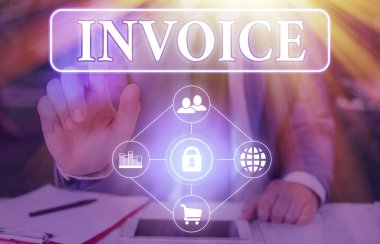 Metin işareti Faturayı gösteriyor. Toplam mali beyanname ile gönderilen malların kavramsal fotoğraf listesi.