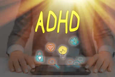 Word metin yazma DEHB. Çocuk hiperaktif sorun dikkat ruh sağlığı bozukluğu için iş kavramı.