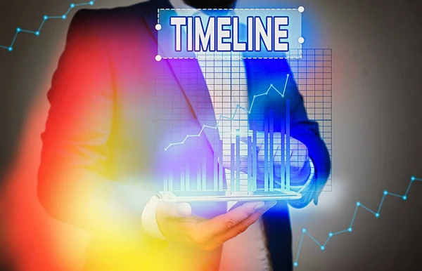Escrita de mão conceitual mostrando Timeline. Representação gráfica do texto da foto do negócio do tempo do período em que os eventos são marcados . — Fotografia de Stock