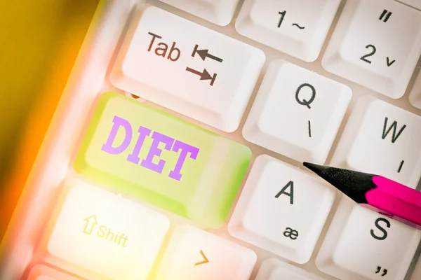 Word pisanie tekstu diety. Koncepcja biznesowa dla zdrowego stylu życia zmniejszyć spożycie żywności wegetariańskie nr do cholesterolu. — Zdjęcie stockowe