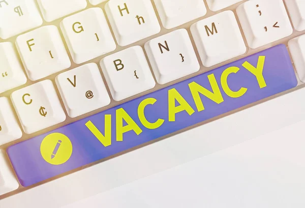 Word writing text Vacancy. Business concept for available paid place in small or big company State of being vacant.