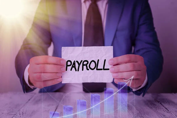 Word tekst intoetsen Payroll. Businessconcept voor de totale hoeveelheid geld bedrijf betaalt aan de werknemers salarisbetaling. — Stockfoto