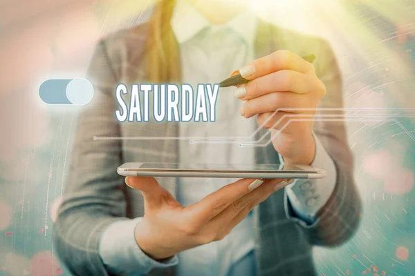 Handwriting text writing Saturday. Concept meaning First day of the weekend Relaxing time Vacation Leisure moment. — Stock Photo, Image