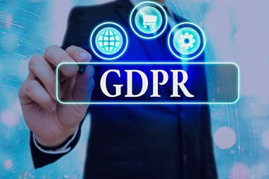 Gdpr 'yi gösteren not yazılıyor. İş fotoğrafı gösterim yönetmeliği, vatandaşların verilerini ve mahremiyetini korumaktadır..