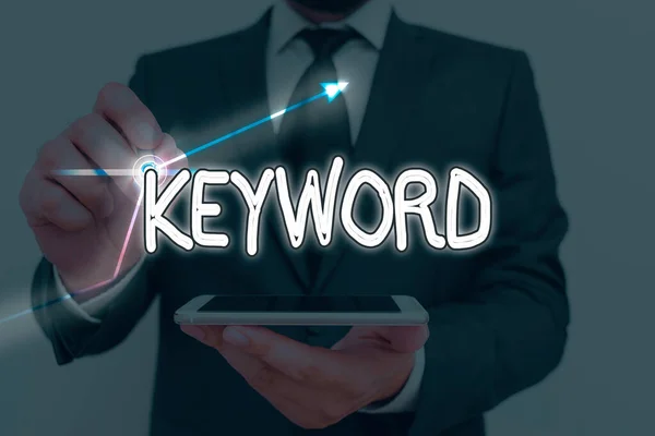Conceptual hand writing showing Keyword. Business photo text word which acts as the key to a code Concept of great significance. — Stock Photo, Image