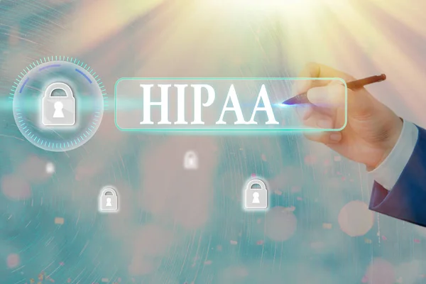 Writing note showing Hipaa. Business photo showcasing Acronym stands for Health Insurance Portability Accountability. — Stock Photo, Image