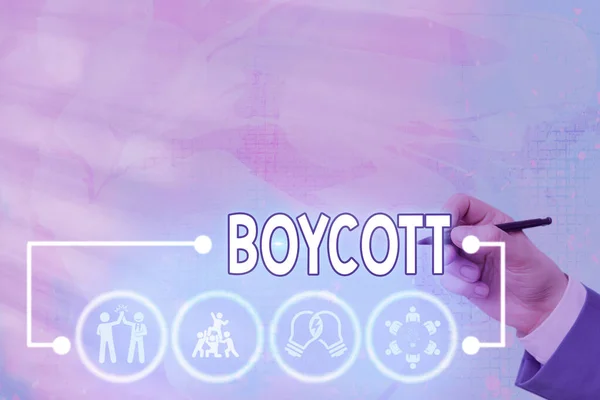 Texte écrit Boycott. Concept d'entreprise pour cesser d'acheter ou d'utiliser les biens ou les services d'une certaine entreprise . — Photo