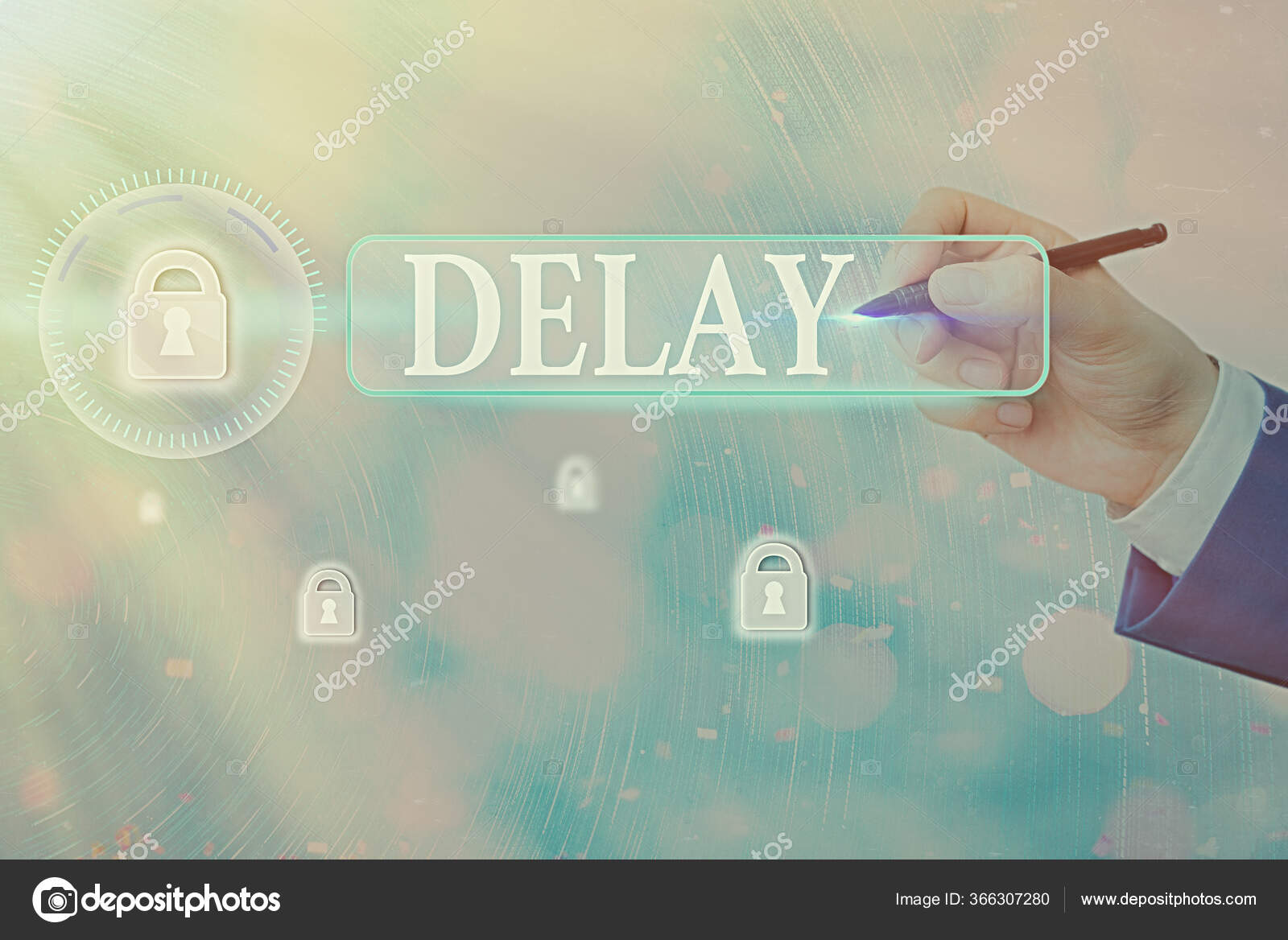 Conceptual Hand Writing Showing Delay. Concept Meaning Unplanned Deferment  Of A Scheduled Activity Because Of Some Thing Striped Paperboard Cardboard  Office Study Supplies Chart Stock Photo, Picture and Royalty Free Image.  Image