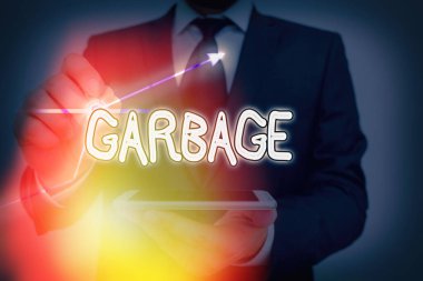 Çöp 'ü gösteren kavramsal el yazısı. İş fotoğrafı atık malzeme ya da çöp attığın istenmeyen şeyler.