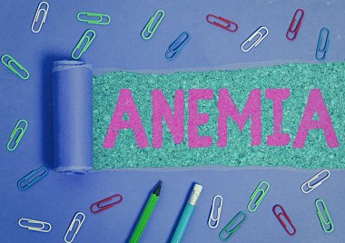 Anemi gösterilen metin işareti. Kavramsal fotoğraf koşul orada kırmızı hücreleri kan hemoglobin eksikliği.