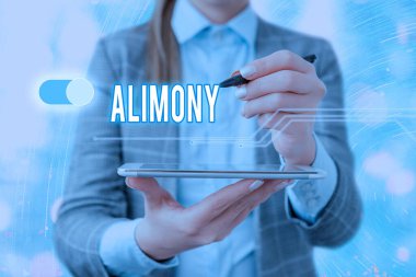 Alimony 'nin el yazısı metni. Konsept, boşanmadan sonra karısına ya da kocasına ödenmiş para anlamına gelir..